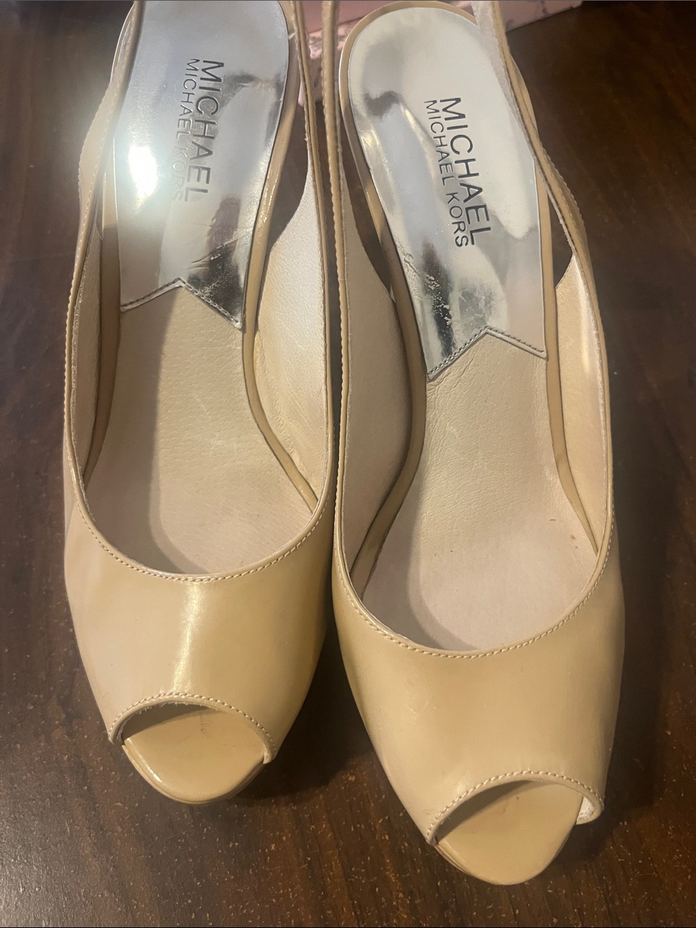 Michael Kors Nude Peep-Toe Slingback Heels